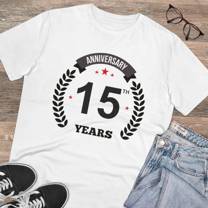 Men's PC Cotton 15th Anniversary Printed T Shirt (Color: White, Thread Count: 180GSM)