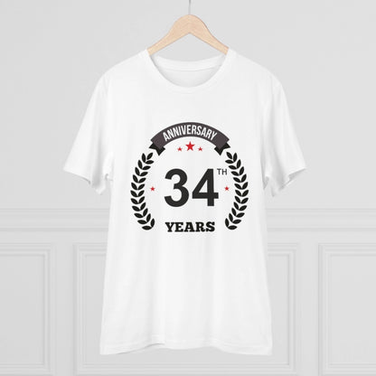 Men's PC Cotton 34th Anniversary Printed T Shirt (Color: White, Thread Count: 180GSM)