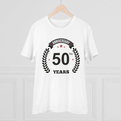 Men's PC Cotton 50th Anniversary Printed T Shirt (Color: White, Thread Count: 180GSM)
