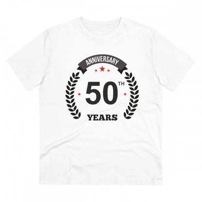 Men's PC Cotton 50th Anniversary Printed T Shirt (Color: White, Thread Count: 180GSM)