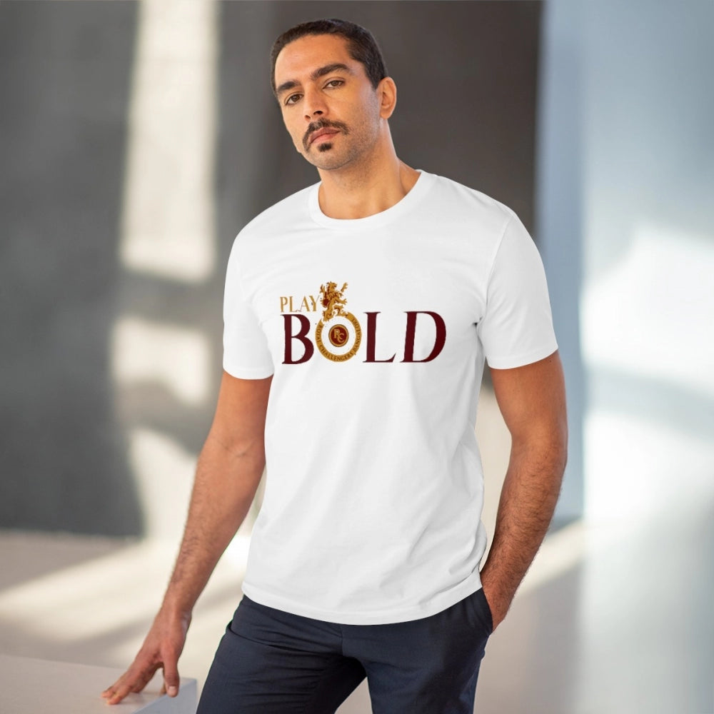 Men's PC Cotton Cricket Design Printed T Shirt (Color: White, Thread Count: 180GSM)