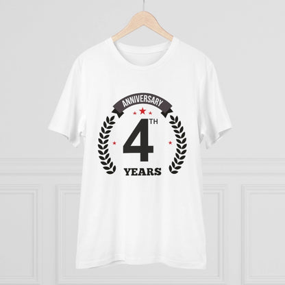 Men's PC Cotton 4th Anniversary Printed T Shirt (Color: White, Thread Count: 180GSM)