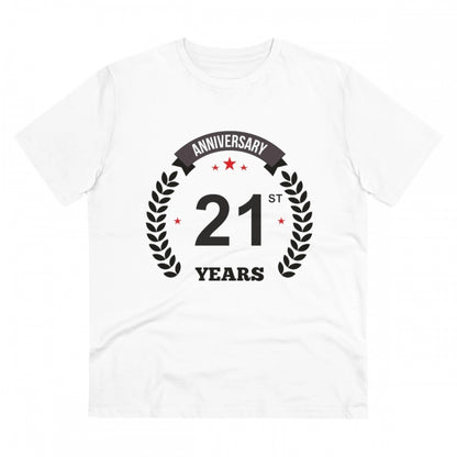 Men's PC Cotton 21st Anniversary Printed T Shirt (Color: White, Thread Count: 180GSM)