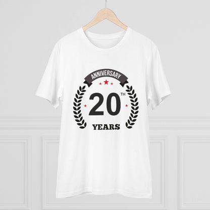 Men's PC Cotton 20th Anniversary Printed T Shirt (Color: White, Thread Count: 180GSM)