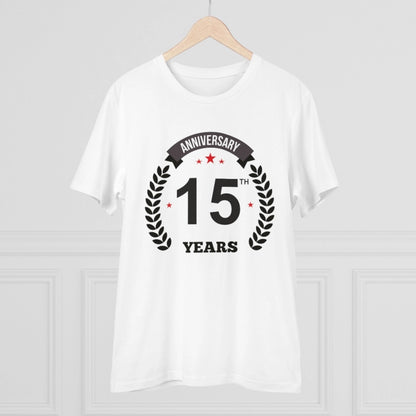 Men's PC Cotton 15th Anniversary Printed T Shirt (Color: White, Thread Count: 180GSM)