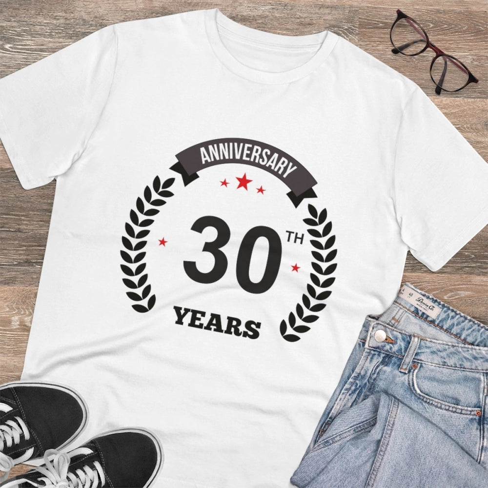 Men's PC Cotton 30th Anniversary Printed T Shirt (Color: White, Thread Count: 180GSM)