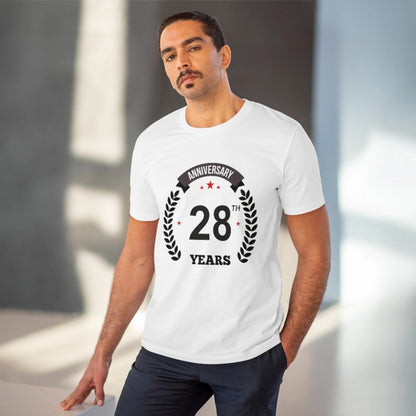 Men's PC Cotton 28th Anniversary Printed T Shirt (Color: White, Thread Count: 180GSM)