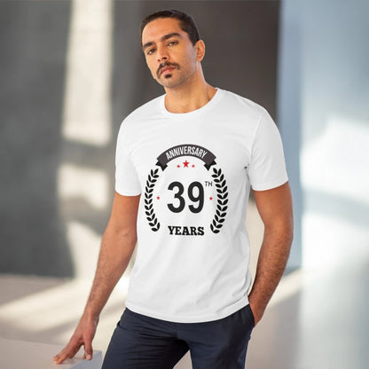 Men's PC Cotton 39th Anniversary Printed T Shirt (Color: White, Thread Count: 180GSM)