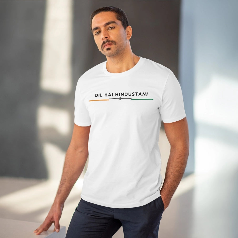Men's PC Cotton Dil Se Hindustani Printed T Shirt (Color: White, Thread Count: 180GSM)
