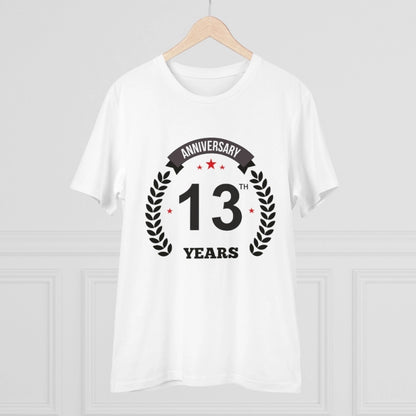 Men's PC Cotton 13th Anniversary Printed T Shirt (Color: White, Thread Count: 180GSM)