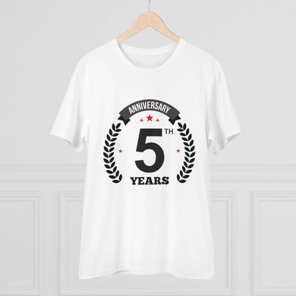 Men's PC Cotton 5th Anniversary Printed T Shirt (Color: White, Thread Count: 180GSM)