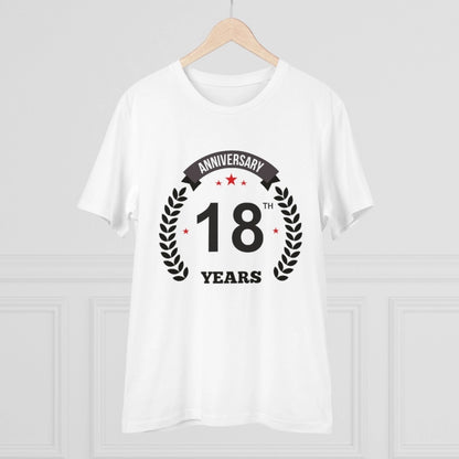 Men's PC Cotton 18th Anniversary Printed T Shirt (Color: White, Thread Count: 180GSM)