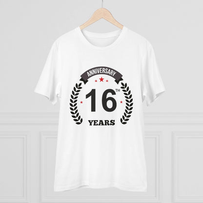 Men's PC Cotton 16th Anniversary Printed T Shirt (Color: White, Thread Count: 180GSM)