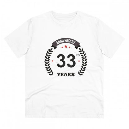 Men's PC Cotton 33rd Anniversary Printed T Shirt (Color: White, Thread Count: 180GSM)