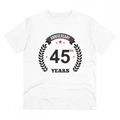 Men's PC Cotton 45th Anniversary Printed T Shirt (Color: White, Thread Count: 180GSM)