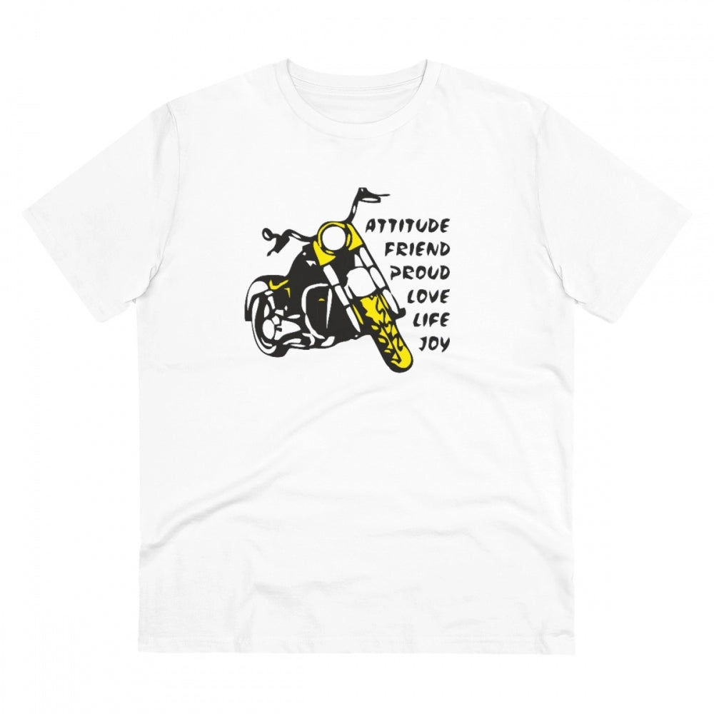 Men's PC Cotton Bike Ride Design Printed T Shirt (Color: White, Thread Count: 180GSM)
