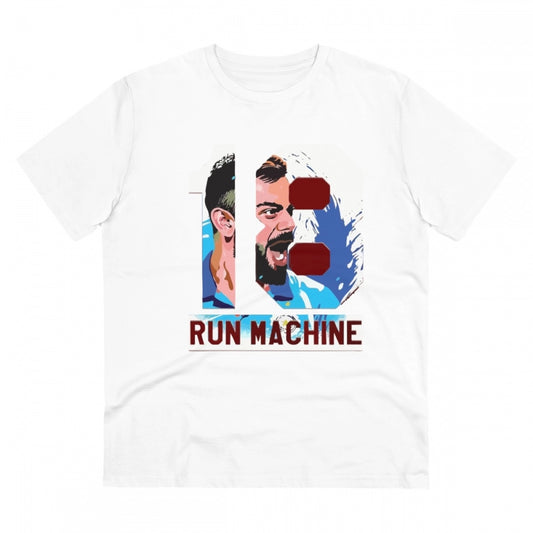 Men's PC Cotton Cricket Design Printed T Shirt (Color: White, Thread Count: 180GSM)