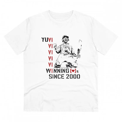 Men's PC Cotton Cricket Design Printed T Shirt (Color: White, Thread Count: 180GSM)
