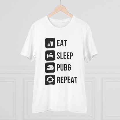 Men's PC Cotton Eat Sleep Pubg Repeat Printed T Shirt (Color: White, Thread Count: 180GSM)