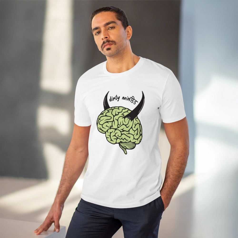 Men's PC Cotton Dirty Minddid Printed T Shirt (Color: White, Thread Count: 180GSM)