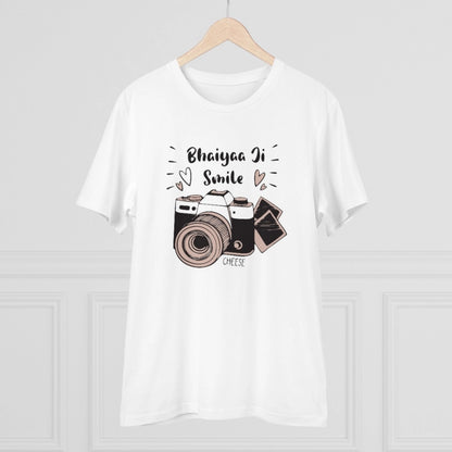 Men's PC Cotton Bhaiya Ji Smile Printed T Shirt (Color: White, Thread Count: 180GSM)