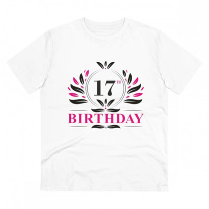 Men's PC Cotton 17th Birthday Printed T Shirt (Color: White, Thread Count: 180GSM)