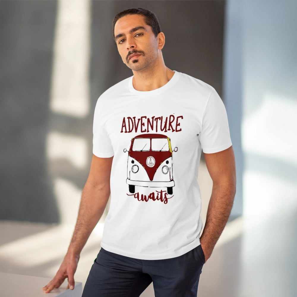 Men's PC Cotton Explore The Unseen Printed T Shirt (Color: White, Thread Count: 180GSM)