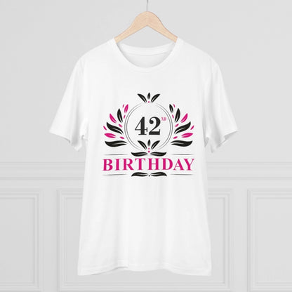 Men's PC Cotton 42nd Birthday Printed T Shirt (Color: White, Thread Count: 180GSM)