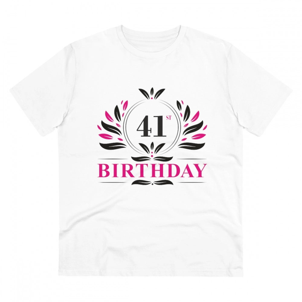 Men's PC Cotton 41st Birthday Printed T Shirt (Color: White, Thread Count: 180GSM)