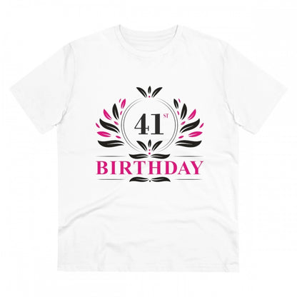 Men's PC Cotton 41st Birthday Printed T Shirt (Color: White, Thread Count: 180GSM)