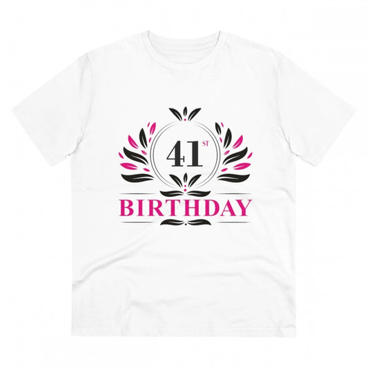 Men's PC Cotton 41st Birthday Printed T Shirt (Color: White, Thread Count: 180GSM)