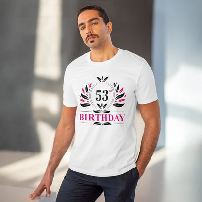 Men's PC Cotton 53rd Birthday Printed T Shirt (Color: White, Thread Count: 180GSM)