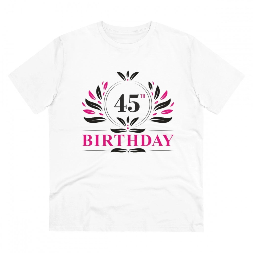 Men's PC Cotton 45th Birthday Printed T Shirt (Color: White, Thread Count: 180GSM)