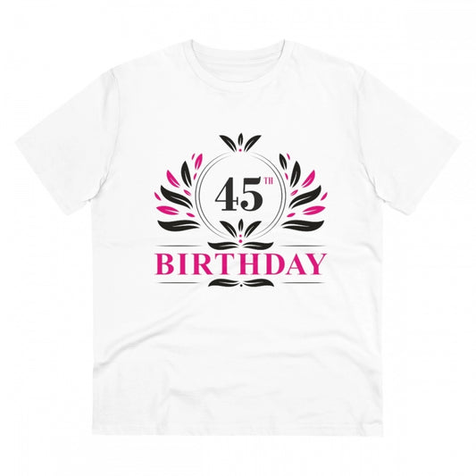 Men's PC Cotton 45th Birthday Printed T Shirt (Color: White, Thread Count: 180GSM)