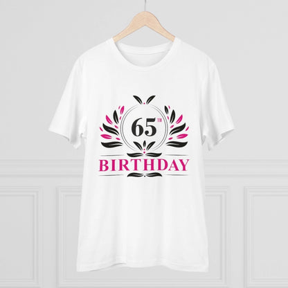 Men's PC Cotton 65th Birthday Printed T Shirt (Color: White, Thread Count: 180GSM)