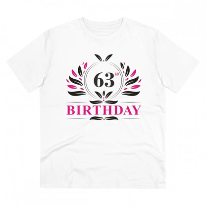 Men's PC Cotton 63rd Birthday Printed T Shirt (Color: White, Thread Count: 180GSM)