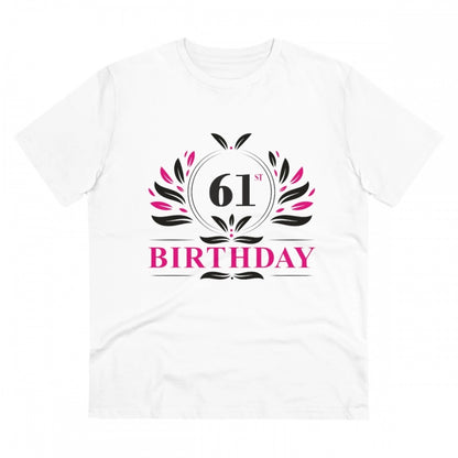 Men's PC Cotton 61st Birthday Printed T Shirt (Color: White, Thread Count: 180GSM)