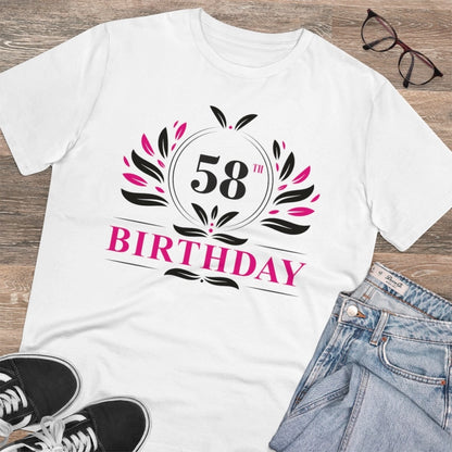 Men's PC Cotton 58th Birthday Printed T Shirt (Color: White, Thread Count: 180GSM)
