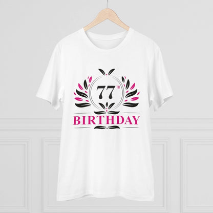 Men's PC Cotton 77th Birthday Printed T Shirt (Color: White, Thread Count: 180GSM)