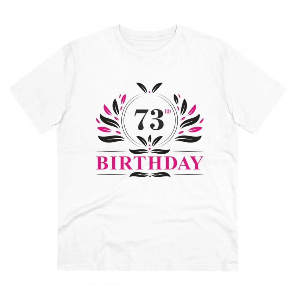 Men's PC Cotton 73rd Birthday Printed T Shirt (Color: White, Thread Count: 180GSM)