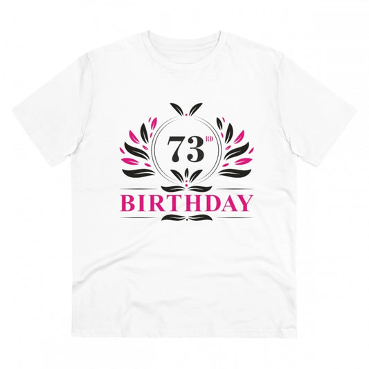Men's PC Cotton 73rd Birthday Printed T Shirt (Color: White, Thread Count: 180GSM)