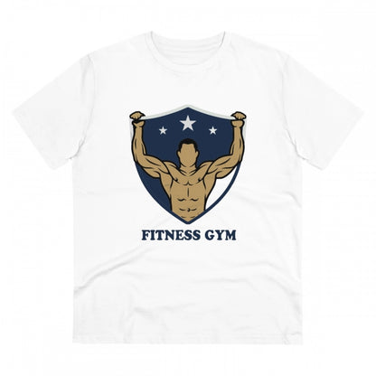 Men's PC Cotton Fittnes Gym Printed T Shirt (Color: White, Thread Count: 180GSM)