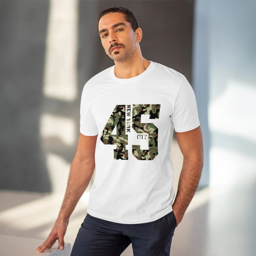 Men's PC Cotton New York City Printed T Shirt (Color: White, Thread Count: 180GSM)