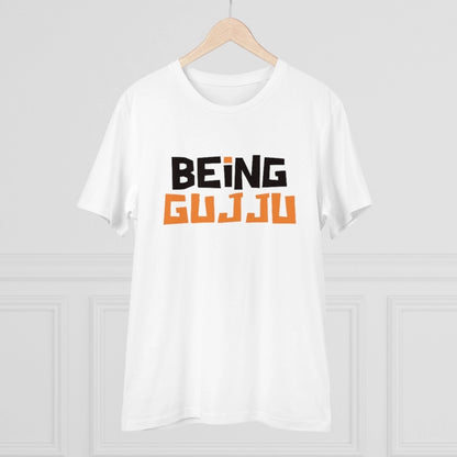 Men's PC Cotton Being Gujju Printed T Shirt (Color: White, Thread Count: 180GSM)