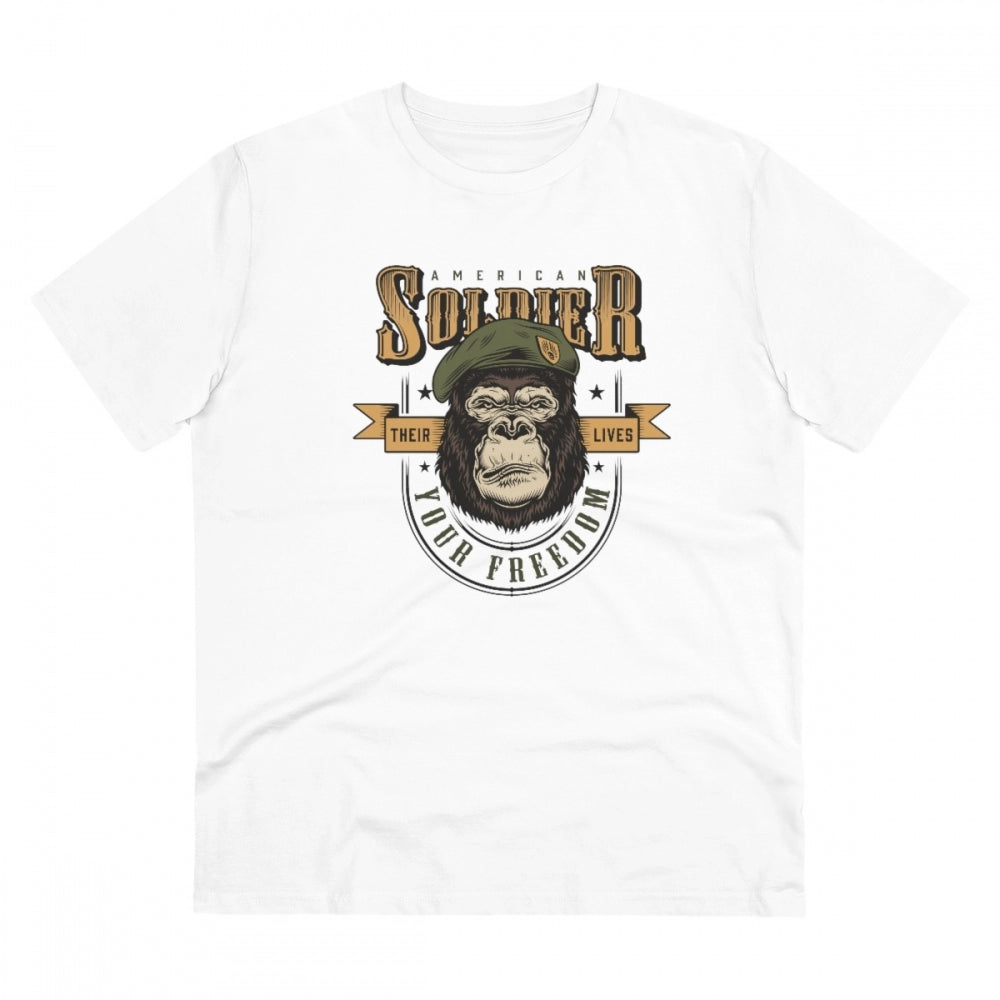 Men's PC Cotton Gorila Desing Printed T Shirt (Color: White, Thread Count: 180GSM)