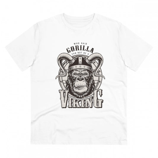 Men's PC Cotton Gorila Desing Printed T Shirt (Color: White, Thread Count: 180GSM)