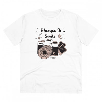 Men's PC Cotton Bhaiya Ji Smile Printed T Shirt (Color: White, Thread Count: 180GSM)