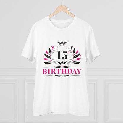 Men's PC Cotton 15th Birthday Printed T Shirt (Color: White, Thread Count: 180GSM)