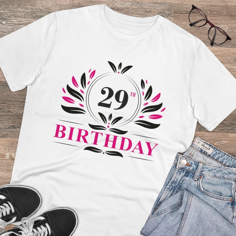 Men's PC Cotton 29th Birthday Printed T Shirt (Color: White, Thread Count: 180GSM)