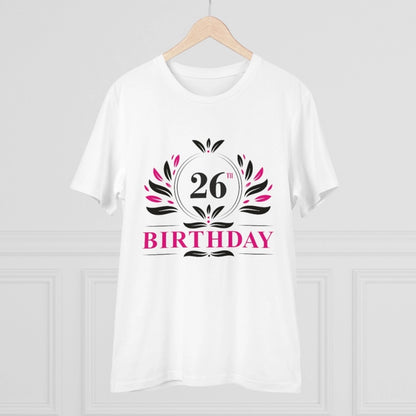 Men's PC Cotton 26th Birthday Printed T Shirt (Color: White, Thread Count: 180GSM)